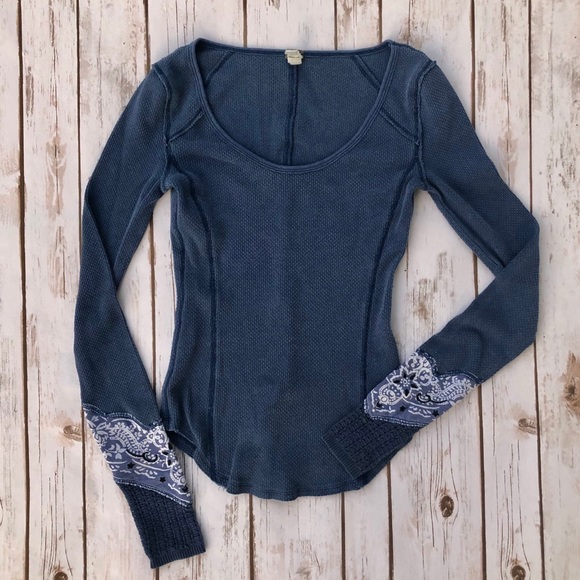 We The Free Tops - FREE PEOPLE | Bandana Cuff Thermal Scoop Top Shirt